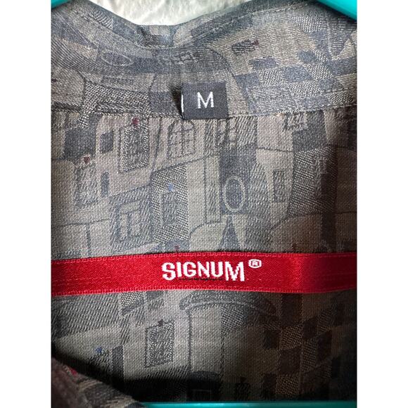 Signum Button Up Long‎ Sleeve Shirt Fun Print Geometric Buildings Houses Size M - Picture 3 of 4
